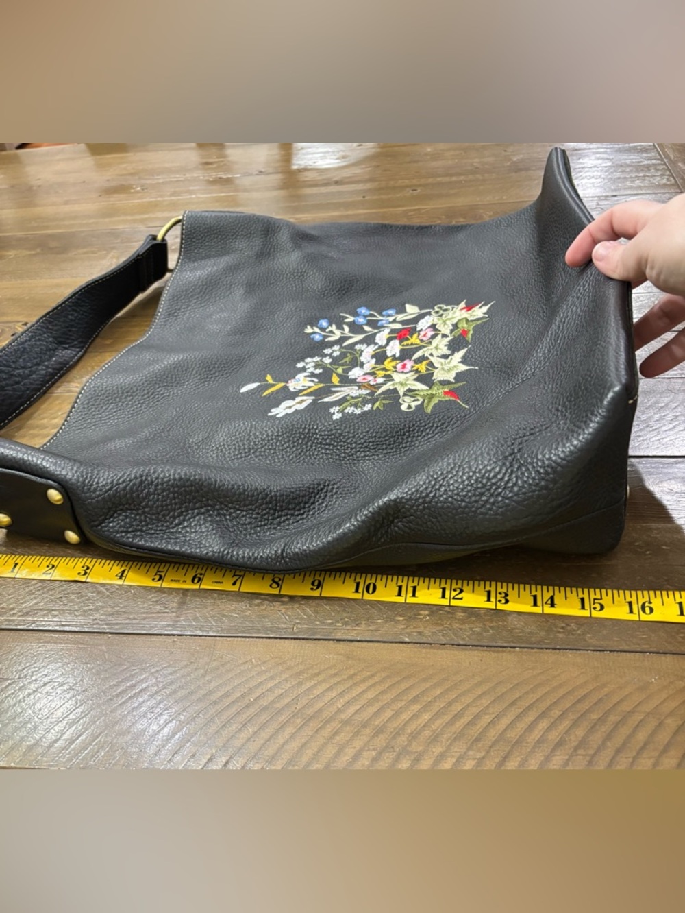 Amerileather Floral Embroidered Leather Hobo Bag - Picture 8 of 9